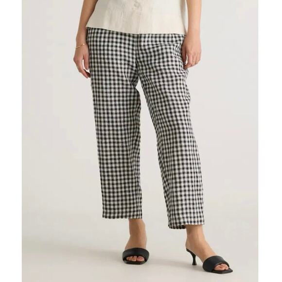 NWT Quince Women's 100% Linen Black Gingham Pants Size S - Picture 1 of 11